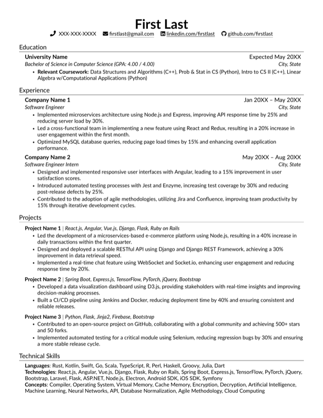SWE resume template